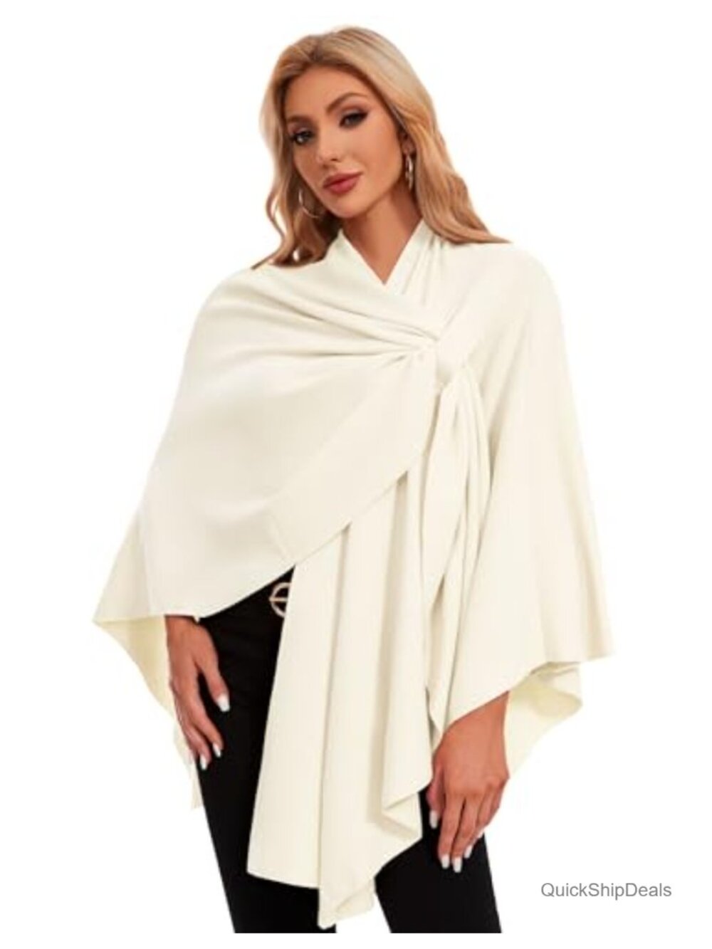 Women Cross Front Shawl Wrap Knit Poncho Cape Warm Travel Wrap One Size